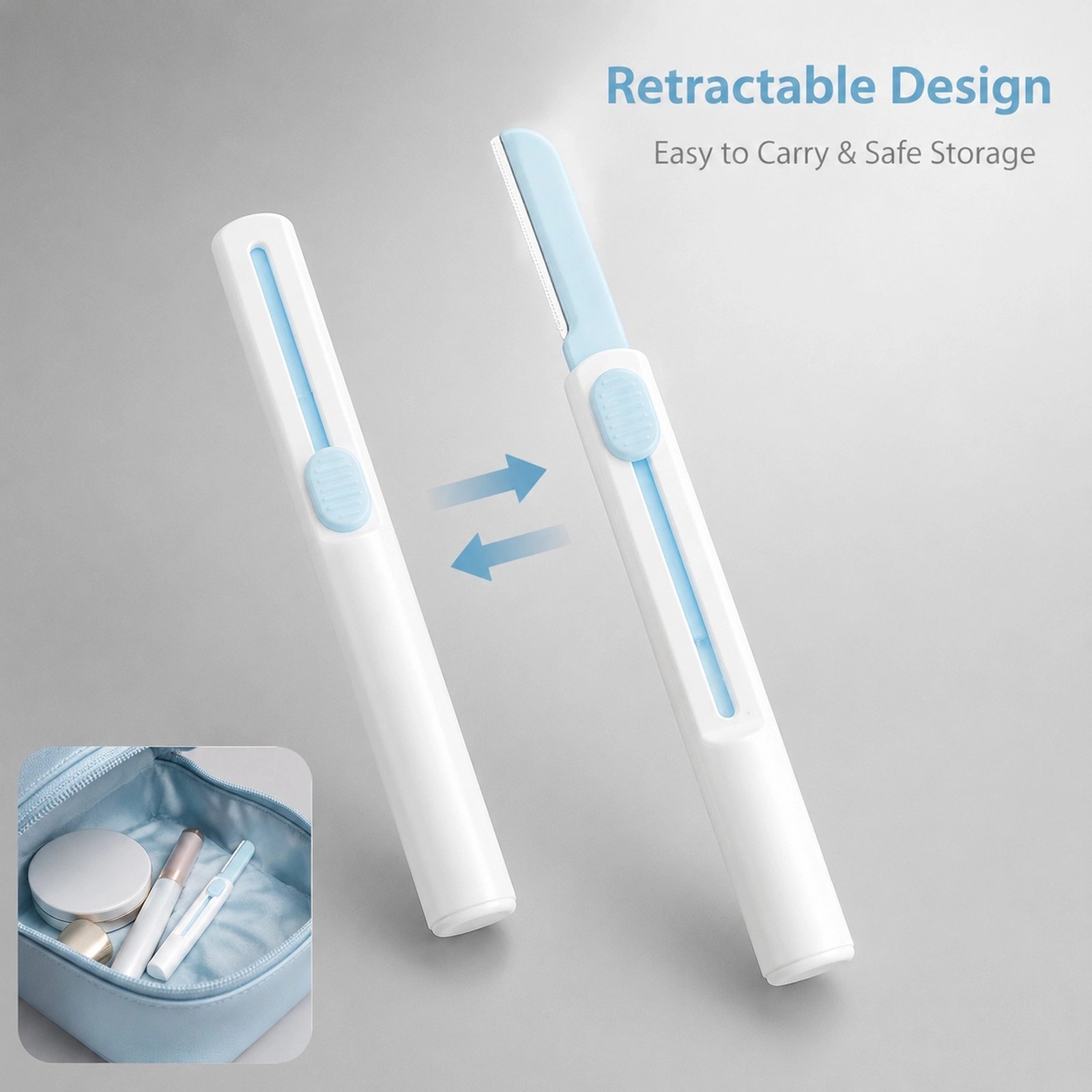 Sky Blue Retractable Eyebrow Razor — Portable Design, Safety Guard Blade, Gentle & Compact (Sky Blue) - Image 5