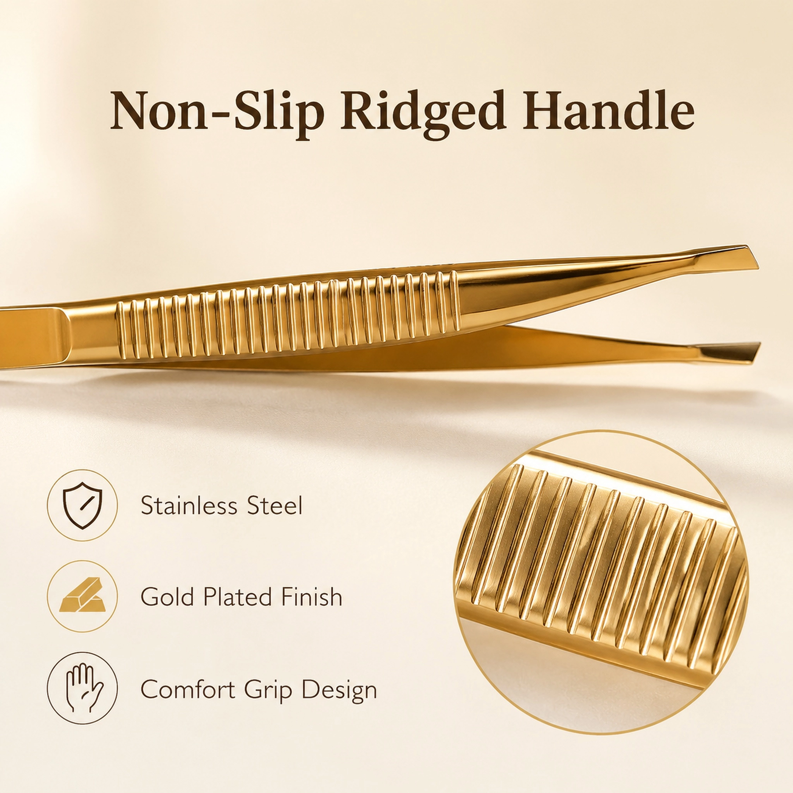 Gold Slant & Straight Tip Eyebrow Tweezers Set — Precision Dual-Tip Design, Non-Slip Grip, Stainless Steel with Gold Finish - Image 5