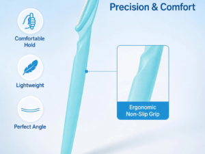Sky Blue Mini Portable Straight-Handle Eyebrow Razor — Anti-Scratch Safety Guard, Lightweight & Travel-Friendly