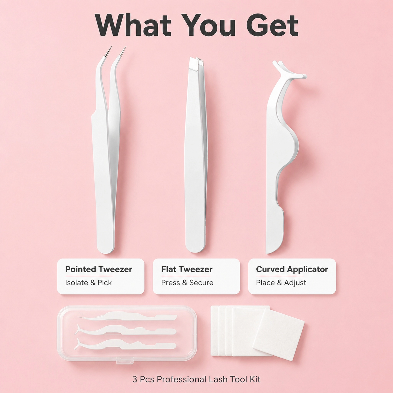 White Slant Tip Lash Applicator Set 3pcs — Precision Grip, Non-Slip, Beginner-Friendly, Curved for Eye Shape - Image 2
