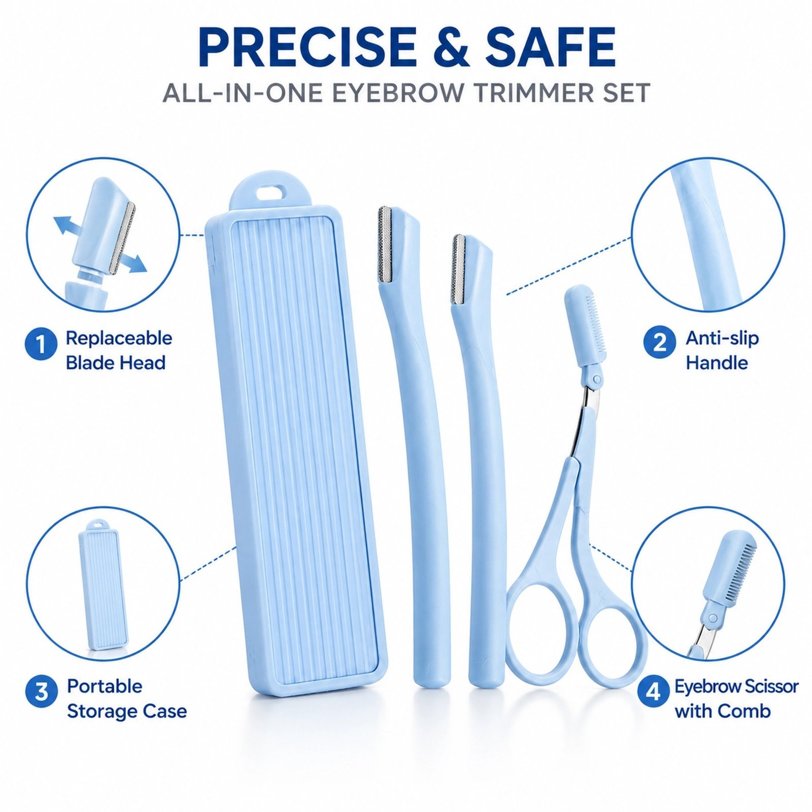 Safety Micro-Guard Eyebrow Razor — Replaceable Blade, Anti-Scratch Guard, Beginner-Friendly (Blue) - Image 2