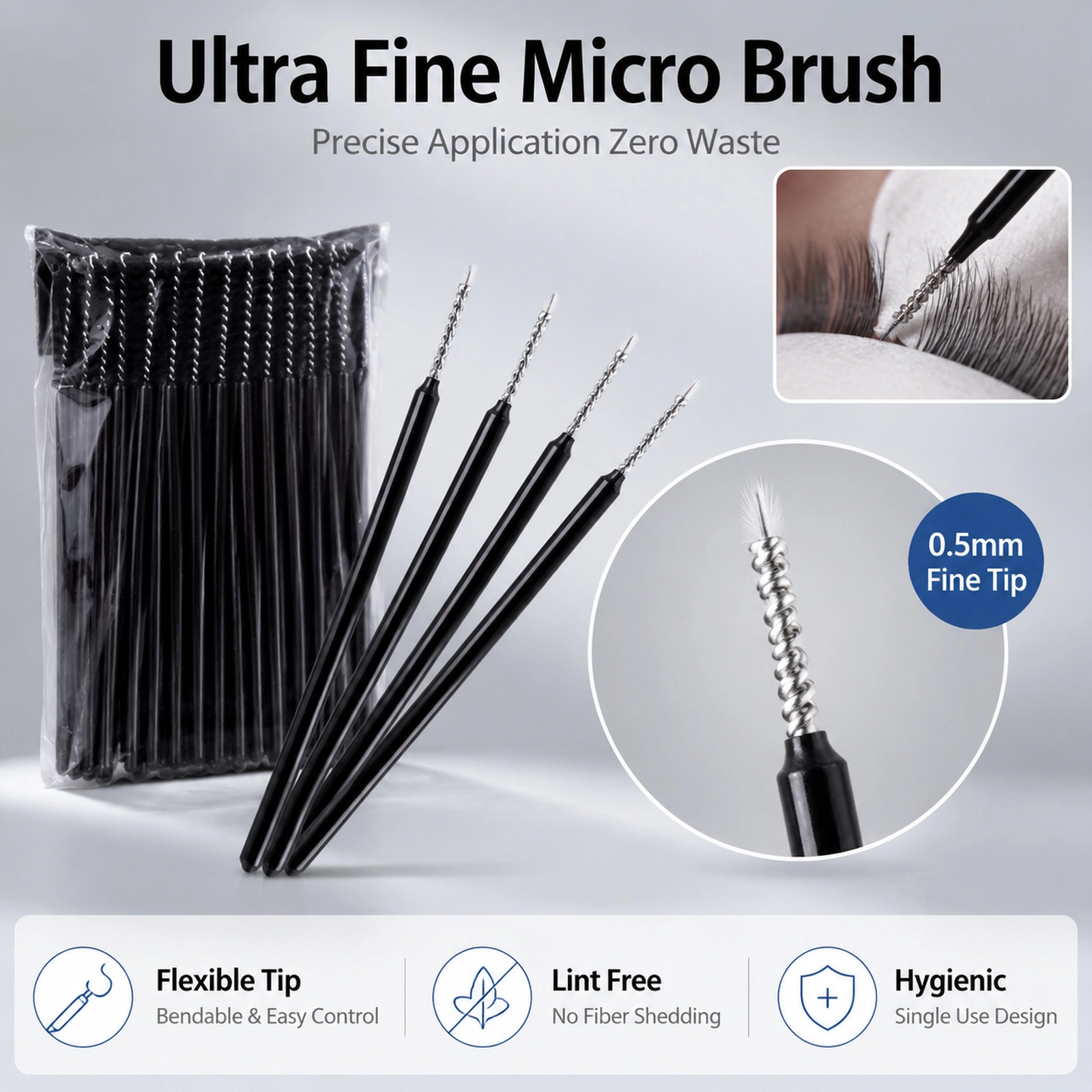 Disposable Micro Applicator Brushes 100pcs — Ultra-Fine Fiber Tips, Precise Application, Hygienic & Multi-Use (Black) - Image 4