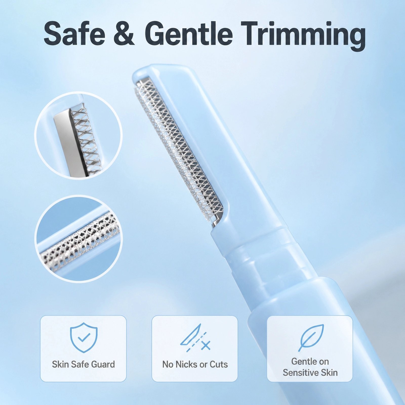 Safety Dual-Head Eyebrow Razor — Micro Guard Mesh, Dual Precision Blades, Portable & Skin-Safe (Sky Blue) - Image 3