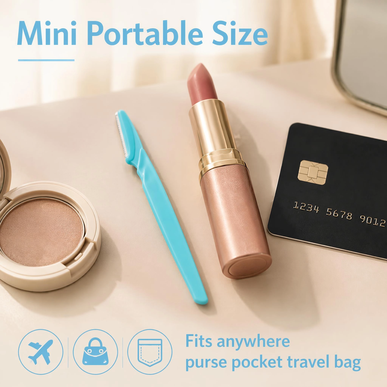 Sky Blue Mini Portable Straight-Handle Eyebrow Razor — Anti-Scratch Safety Guard, Lightweight & Travel-Friendly - Image 3