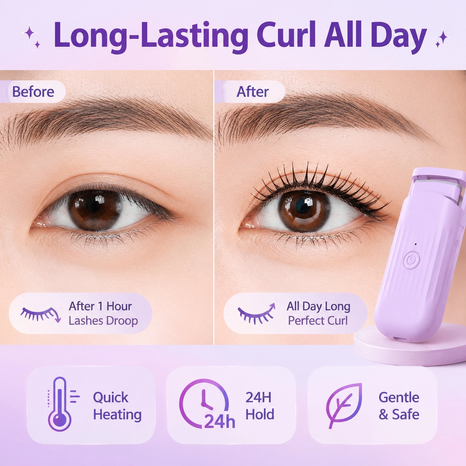 Upgraded Electric Eyelash Curler — 3 Adjustable Temperature Settings, Eye-Adaptive Curve, Type-C Rechargeable - Image 3
