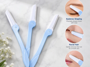 Blue Foldable Eyebrow Razor Set 3pcs — Stainless Steel Safety Blade, Compact & Travel-Friendly