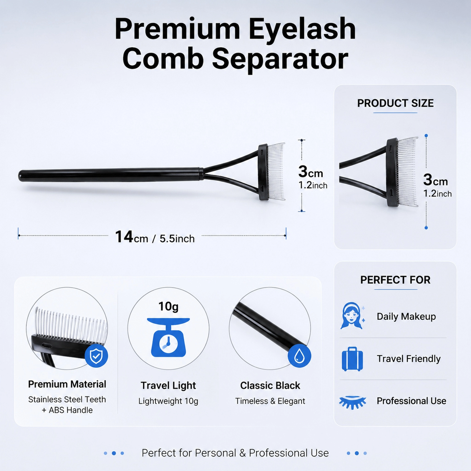 Eyelash Comb Separator — Precision Stainless Steel Teeth, Curved Eye-Shape Design (Silver) - Image 4