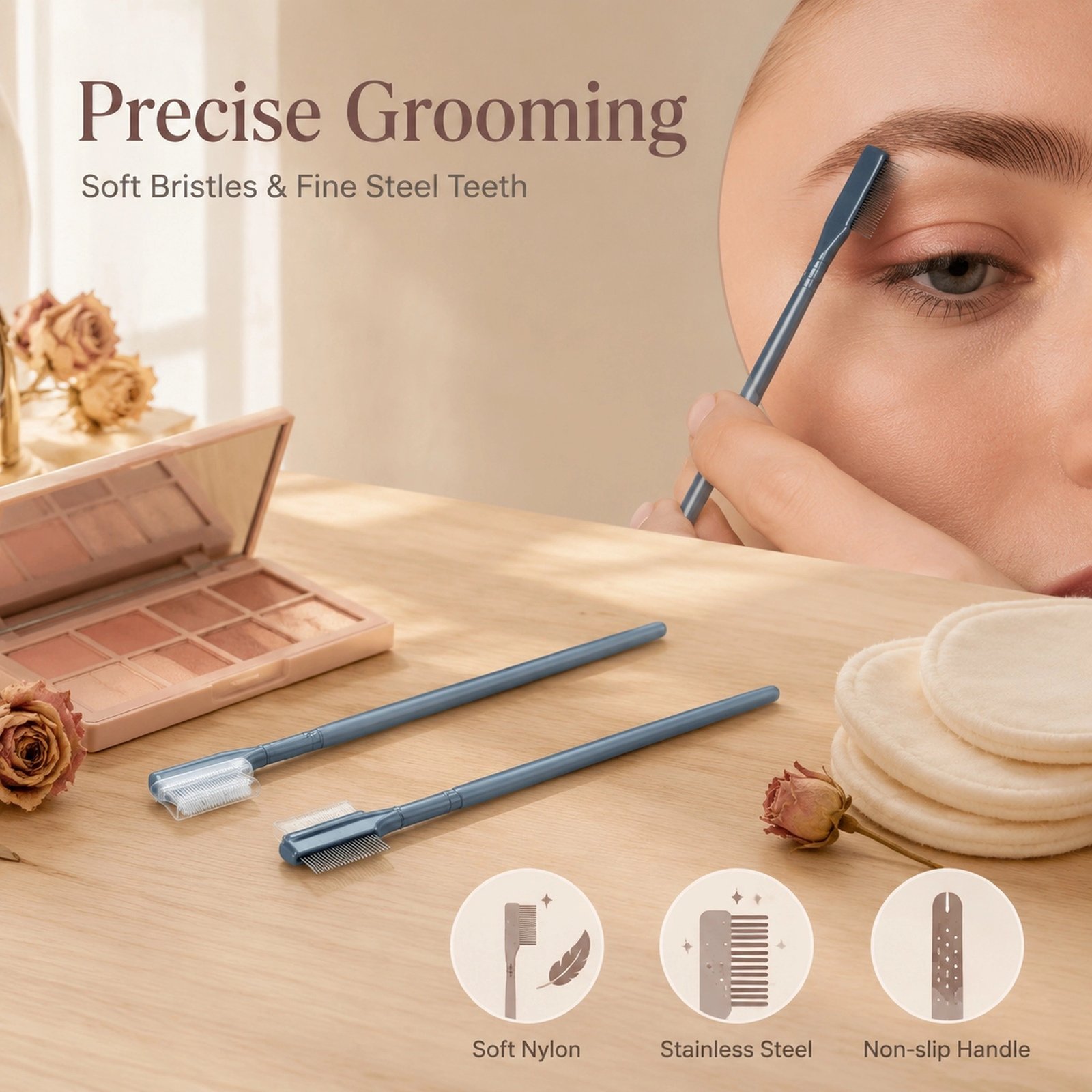 Dual-Ended Brow & Lash Comb — Precision Steel Teeth & Soft Nylon Brush - Image 4