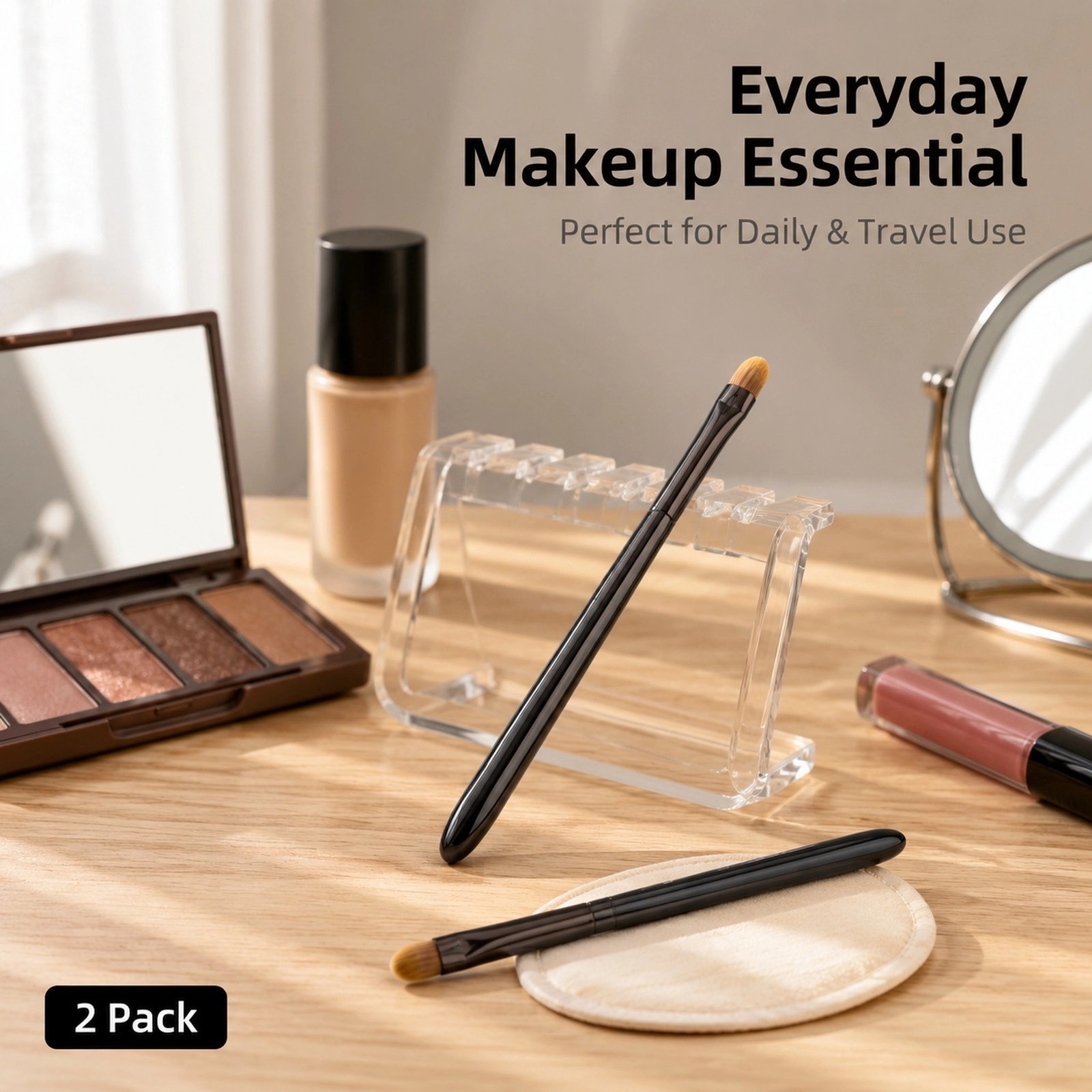 Dual-Ended Concealer & Eyeshadow Brush Set 2pcs — Round & Angled Tips, Black Lacquered Handle - Image 3