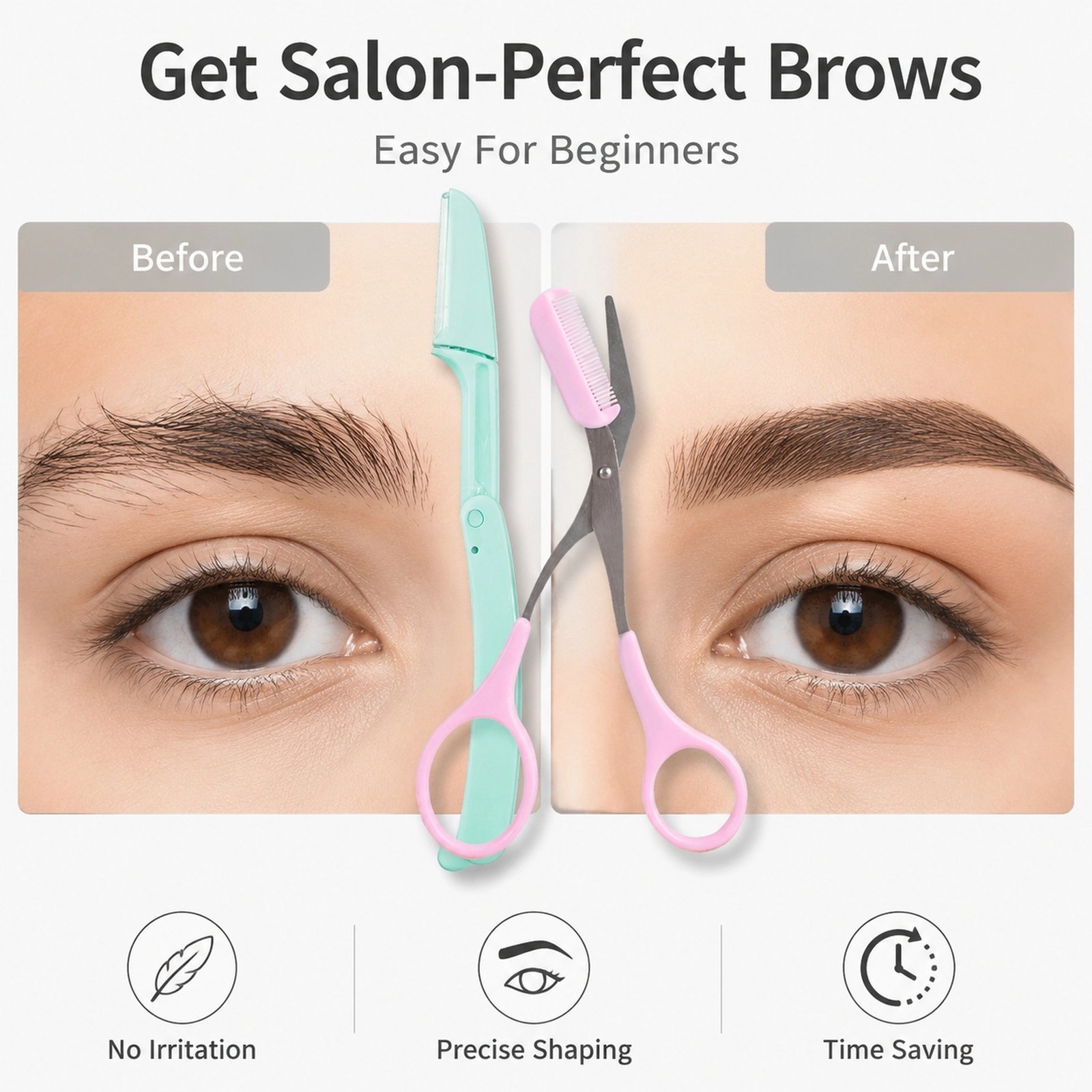 Foldable Eyebrow Razor with Eyebrow Scissors Comb Set — Safe Folding Design, Precision Blade, 2-in-1 Grooming Kit (Green) - Image 4