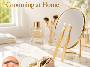 Gold Slant & Straight Tip Eyebrow Tweezers Set — Precision Dual-Tip Design, Non-Slip Grip, Stainless Steel with Gold Finish