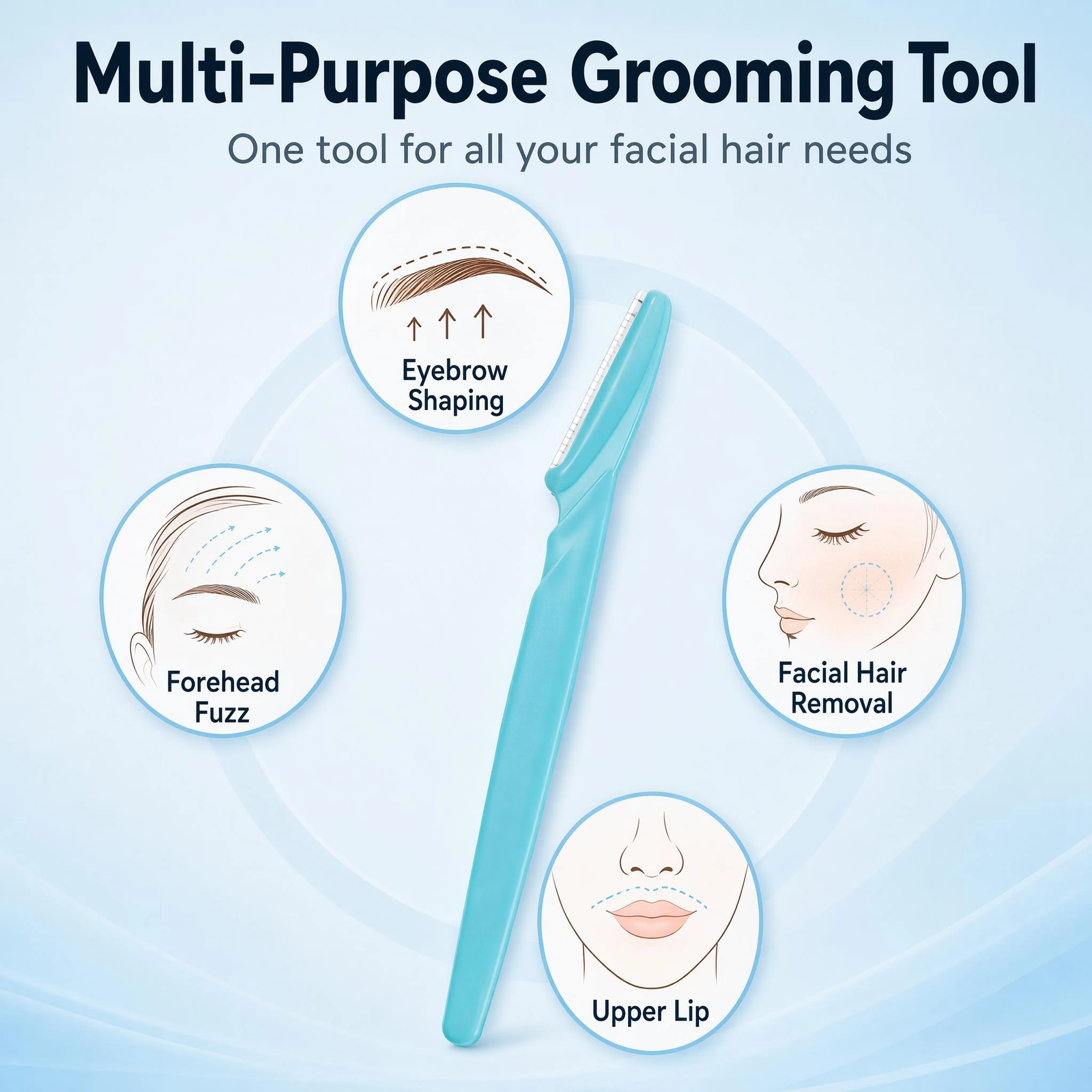 Sky Blue Mini Portable Straight-Handle Eyebrow Razor — Anti-Scratch Safety Guard, Lightweight & Travel-Friendly - Image 4