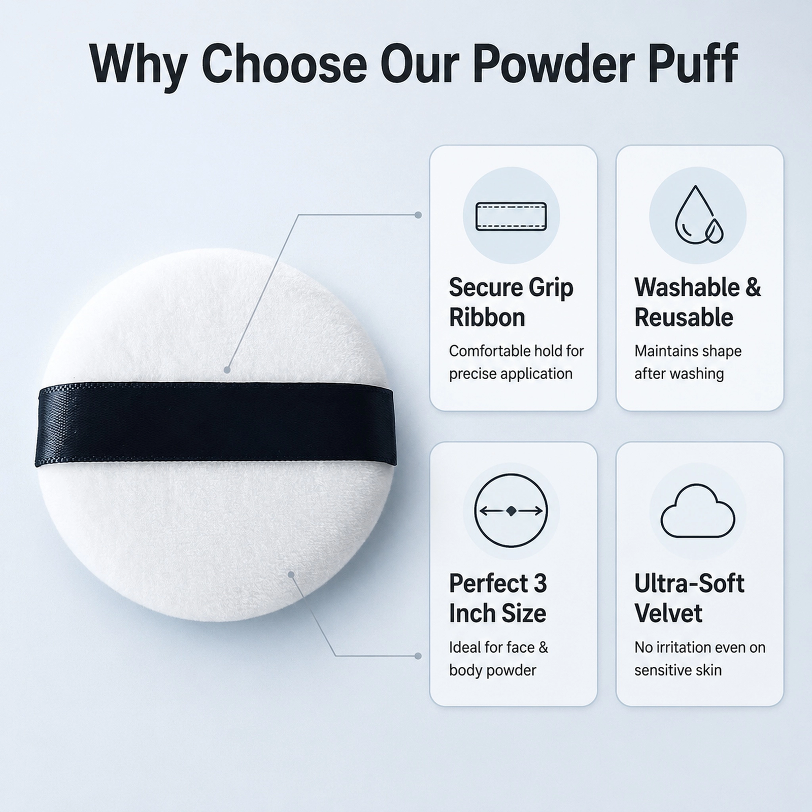 Velvet Powder Puff — Ultra-Soft Velvet Surface, Even Streak-Free Setting, Washable & Reusable - Image 5