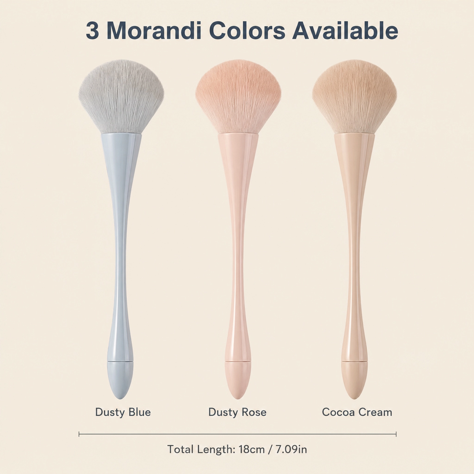 Large Powder Brush — Fluffy & Soft Bristles, Ergonomic Waist-Design Handle (Morandi Color Options) - Image 4