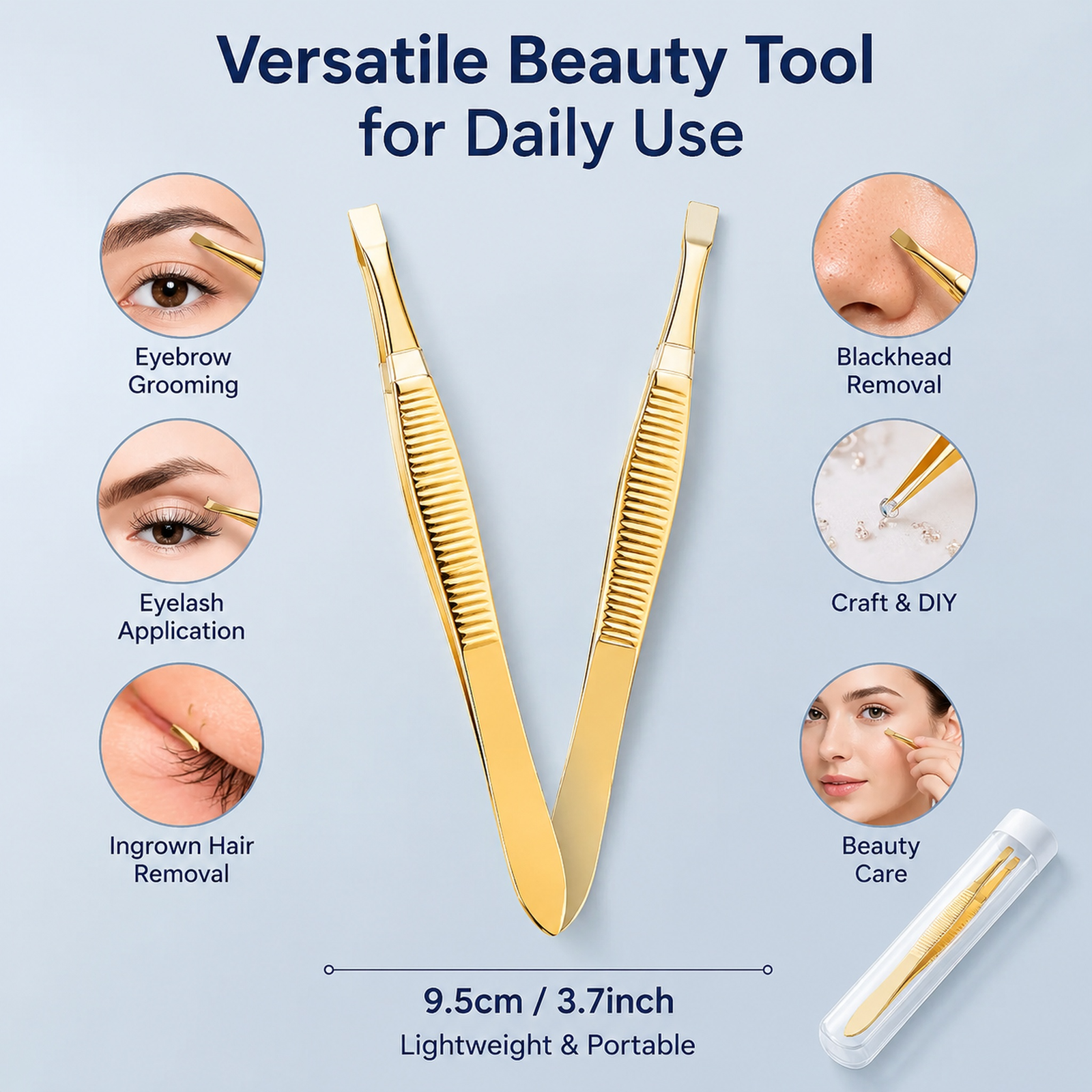 Gold Slant & Straight Tip Eyebrow Tweezers Set — Precision Dual-Tip Design, Non-Slip Grip, Stainless Steel with Gold Finish - Image 3