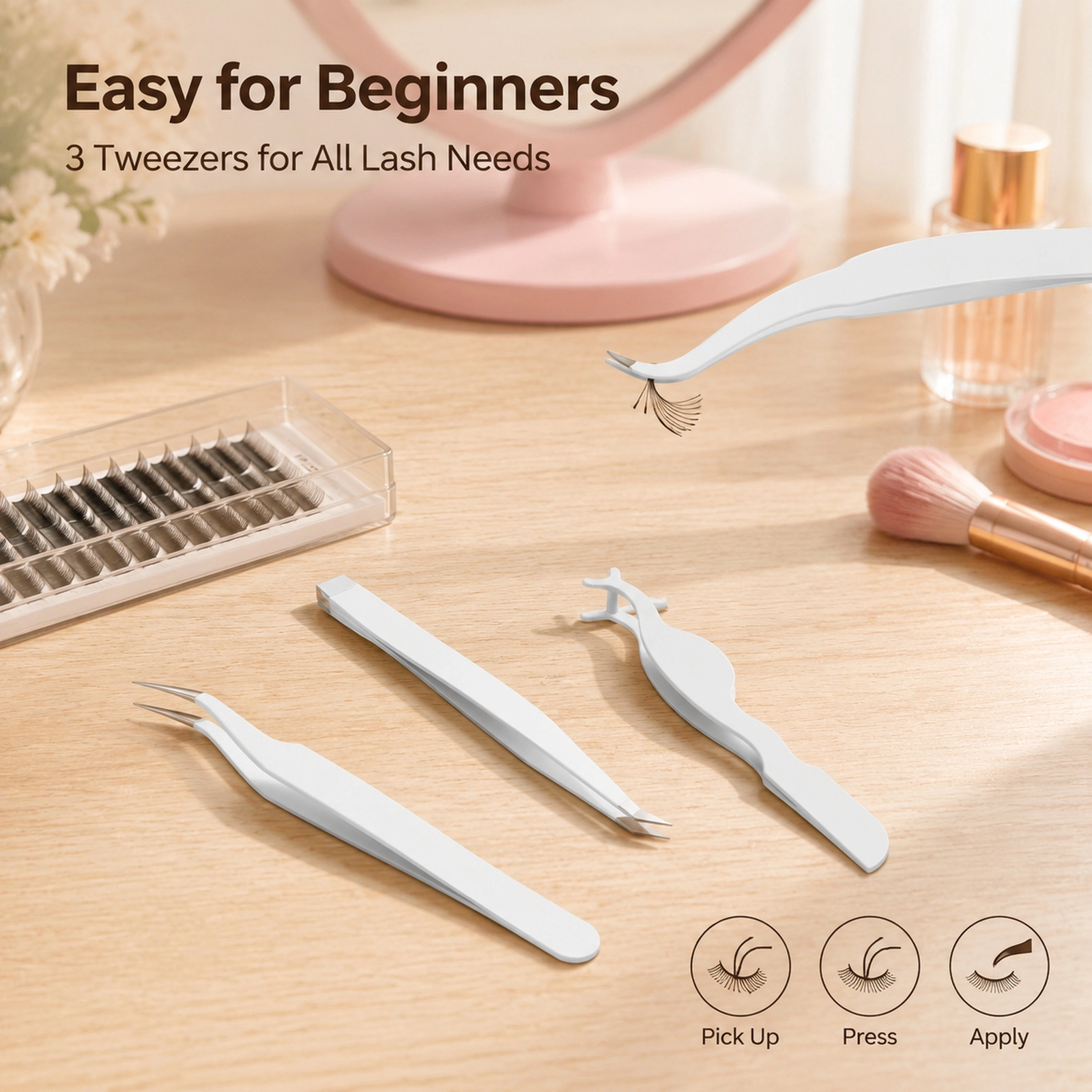 White Slant Tip Lash Applicator Set 3pcs — Precision Grip, Non-Slip, Beginner-Friendly, Curved for Eye Shape - Image 5