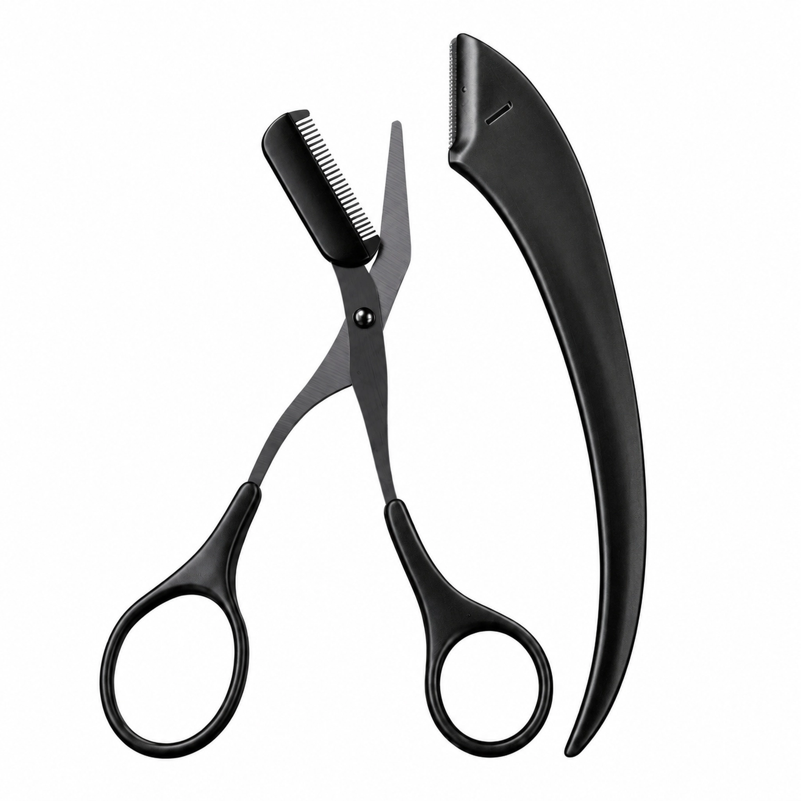 Black Safety Micro-Guard Eyebrow Grooming Set — Stainless Steel Razor & Scissors with Comb, Beginner-Friendly - Image 5