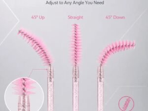 Glitter Handle Disposable Eyelash Mascara Wands — Soft Nylon Bristles, Multi-Use for Lashes & Brows (50Pcs Value Pack)