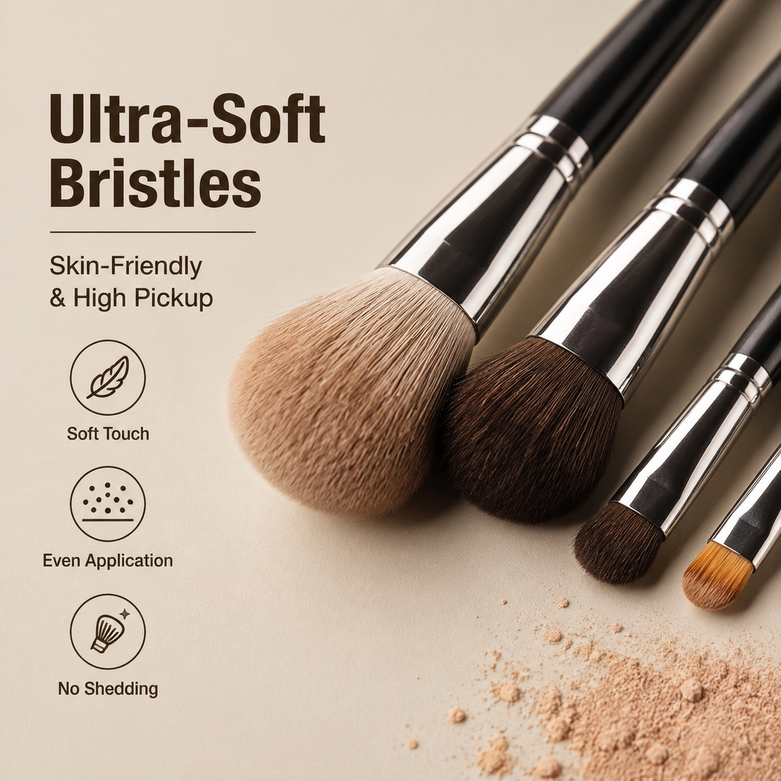 Professional Makeup Brush Set 25pcs — Full-Face Coverage Kit, Soft Bristles, Black Lacquered Handle with Silver Ferrule - Image 5