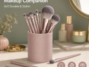 10Pcs Professional Makeup Brush Set — Ultra-Soft Dense Bristles (Grey-Pink / Black)